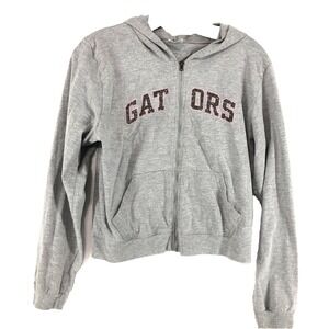 Gators hoodie women L gray pink letters short length pockets